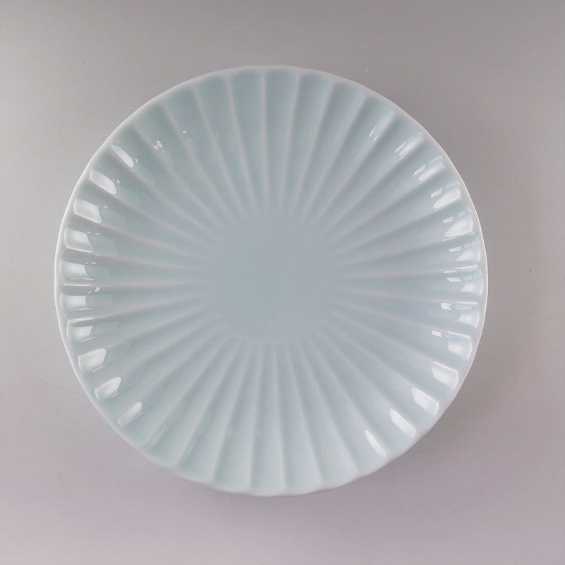 かすみ 丸皿 18cm 和食器 菊型  白 青白 さくら