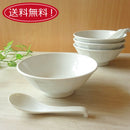 【送料無料】どんぶりらーめん白21.5cmけずりラーメンどんぶり（大）レンゲセット（４人用）【アウトレット込み】4人家族用丼ドンブリ丼ぶり麺鉢ラーメン鉢中華そばオシャレおしゃれ食器セットお買い得アウトレット業務用れんげ磁器安いセットお得