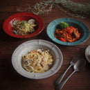 ラフィネ21.5cmスープ＆パスタ皿スモークホワイト/アンティークブルー/ヴィンテージレッドスープ皿パスタ皿皿お皿食器レトロアンティーク白青赤水色おしゃれビンテージランチカフェかっこいい高級パスタ皿古めかしい
