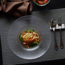 お皿ガラスライン26cmフラットスープパスタスープ皿パスタ皿硝子がらす食器ガラス食器涼しげな食器ひんやりすずしげ夏清涼おしゃれオシャレcaf&eacute;カフェパスタ冷製パスタおうちカフェおうち時間