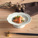 麗惑?reiwa?花型16cm高台プレートお皿おしゃれ食器高台プレート花フラワー白ホワイト生成ベージュアイボリーナチュラル洋食ディナーレストラン丸スイーツ日本製