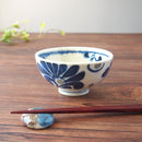 やちむん風デイゴの花茶碗お茶碗ちゃわんおちゃわん飯碗器青藍ブルー茶色ブラウンおしゃれオシャレ食洗機対応食器和食器業務用沖縄琉球デイゴ花かりゆし縁起物華やか賑やかインスタ映え美濃焼
