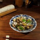 皿6寸皿福づくし花割藍凛堂あさりの酒蒸し花型皿福文字福居酒屋居酒屋メニューお皿呉須染付染め付けおうち居酒屋和食器食器和風