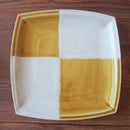 角皿 ずらし 市松 22cm 黄白 大