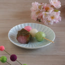 かすみ 丸皿 14.5cm 和食器 菊型  取り皿 白 青白 さくら