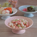 かすみ 高台 デザート 和食器 菊型 白 青白 さくら